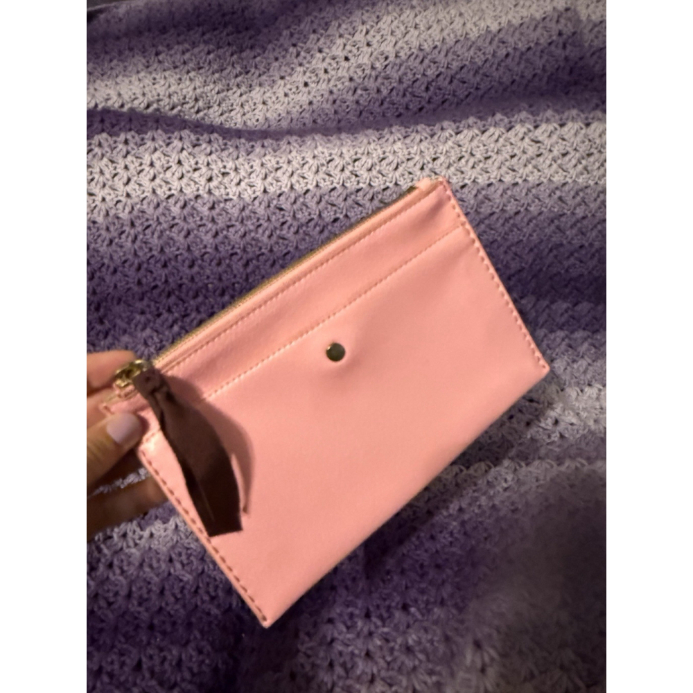 J.Crew Signet Leather Pouch Wallet Pink Zipper Magnet EUC